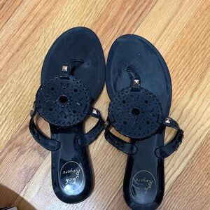 Jack Rogers Black Circular Medallion Jelly Sandals with Stud Accents